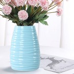 8.66 in Ceramic Blue Artificial Flower Vase Centerpiece Decor for Home Table Living Room Floor Round Floral Holder Vase 1 Piece
