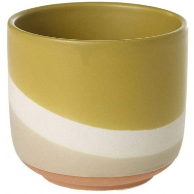 Accent Decor Yellow and Cream Dual Tone Geometric Striped Ceramic Round Vase 4 x 4 x 3.5 Inches Colorway Collection Modern Pot for Home Accents and Office Decor …