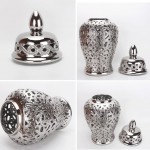 ARTLINE Vase Ginger Jar for Home Decor Decorative Ceramic Temple Jar with Lid Chinese Carved Lattice Vase Gift Jars Medium
