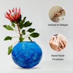 Blue Glass Vase – Modern and Vibrant Flower Vase – Unique Room Decor Centerpiece