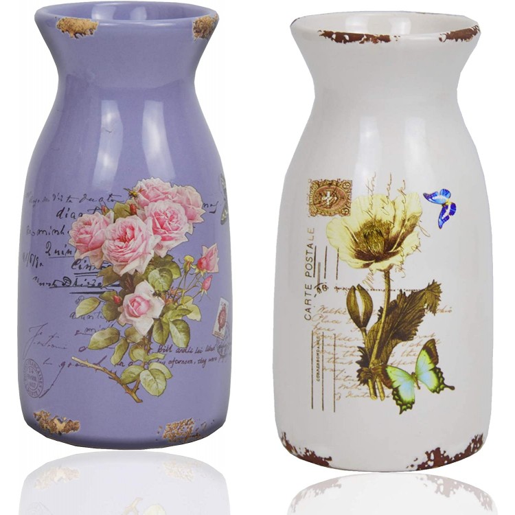 Ceramic Pottery Vase Set of 2 Elegant Decorative Flower Vase Vintage Farmhouse Home Decor