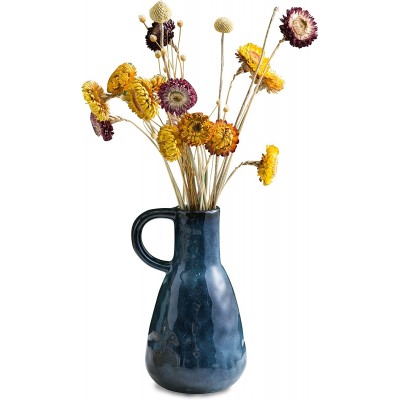 Ceramic Vase Decorative Vases Glazed Blue Flower Vases with Handle for Home Décor Centerpieces Kitchen Office Wedding or Living Room Blue Color 8" Tall