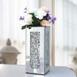 Crushed Diamond Mirrored Vase 6x6x14 inch Crystal Silver Glass Stunning Decorative Vase Flower Luxury for Home Decor. Can’t Hold Water.