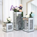 Crushed Diamond Mirrored Vase 6x6x14 inch Crystal Silver Glass Stunning Decorative Vase Flower Luxury for Home Decor. Can’t Hold Water.
