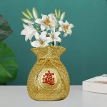 Dolity Golden Flower Vase Planter Pot Money Bag Shape Feng Shui Craft Accent Wealth Resin Art for Home Decor Party Cabinet Dried Flower Living Room L 2