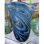 Exquisite Glass Decor Hand Blown Large Blue Clear Tall Flower Art Glass Vase for Modern Decorative Home Decor for Living Room Kitchen,Wedding & Office Centerpiece Table to Display Flowers