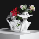 FLAMEER Nordic Lady Statue Sculpture Decorative Vase,Durable Resin Flower Vase Art Decor Dining Table Centerpiece Vases Home Accents for Living Room Bedroom White 20x18x22cm