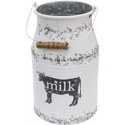 Fovasen Metal Big Cow Galvanized Milk Can with Wooden Handle Rustic White Farmhouse Vase Planter Primitive Decorative Flower Holder for Home Wedding Table Centerpiece Decor Large 11"