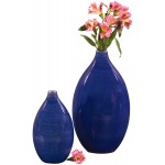 Howard Elliott Glazed Ceramic Flower Or Decorative Home Vase Set Cobalt Blue 2 Piece 7 x 12 Inch and 5 x 8 inch
