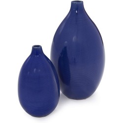 Howard Elliott Glazed Ceramic Flower Or Decorative Home Vase Set Cobalt Blue 2 Piece 7 x 12 Inch and 5 x 8 inch