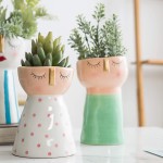 Jojuno Set of 3 Ceramic Flower Vase Special Lovely Face Design Style Decorative Modern Floral Vases for Home Decor Living Room Centerpieces and Events Hand-Colorful Painted Set of 3