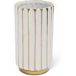 jupriverco White & Gold Vase-Elegant Home Decor-Flower Vase-Kitchen Centerpiece-Geometric Ridges-Beveled Bottom-Modern Contemporary Design Wedding Table Accent Boho Pottery Gold- H-7.09 D-3.94