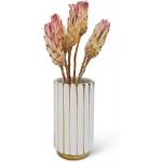 jupriverco White & Gold Vase-Elegant Home Decor-Flower Vase-Kitchen Centerpiece-Geometric Ridges-Beveled Bottom-Modern Contemporary Design Wedding Table Accent Boho Pottery Gold- H-7.09 D-3.94