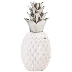 Lamore Store On-Trend Accent Pineapple White Ceramic Vessel Silver-Topped Tropical Island Decor Accent Eye-catching Design Dining Table Centerpiece