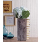 Large Suede Vase Round Modern Style Home Decor Gray Vase with Gravel Accent Piece with Glass Insert 7 x 7 x 14 Soren