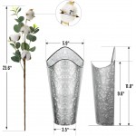 LIBWYS Galvanized Wall Planter 2 Sets and 8 Cottons Stems with Eucalyptus Metal Hanging Vase for Farmhouse Rustic Style Country Home Wall Decor