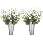 LIBWYS Galvanized Wall Planter 2 Sets and 8 Cottons Stems with Eucalyptus Metal Hanging Vase for Farmhouse Rustic Style Country Home Wall Decor