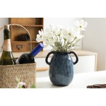 Modern Ceramic Vase Glossy Glazed Flower Pots with Two Handles for Home Decor Wedding Centerpieces 7.1 High Blue
