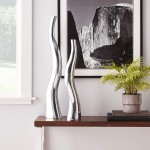 Modern Day Accents Curva Tall Set of 2 Silver Aluminum Contemporary Modern Wiggly Popular Glam Floor Standing Lg 6 32 Sm Vase: 5” x 3.5” x 24