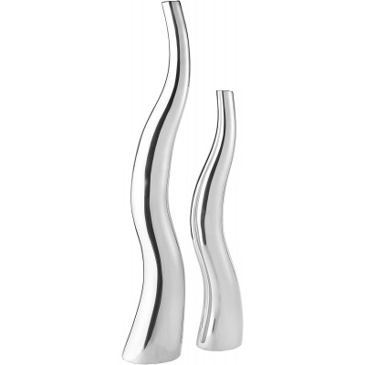 Modern Day Accents Curva Tall Set of 2 Silver Aluminum Contemporary Modern Wiggly Popular Glam Floor Standing Lg 6 32 Sm Vase: 5” x 3.5” x 24