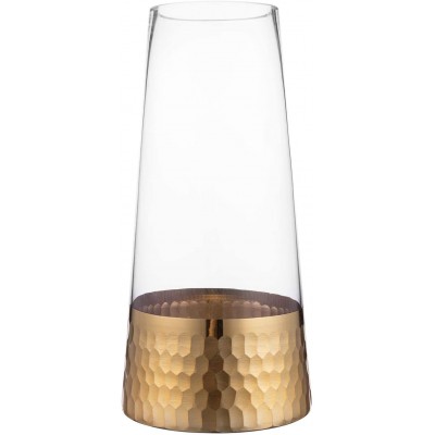 MyGift Clear Glass and Gold Flower Vase Decor Table Vase with Gold-Tone Metal Hammered Base Accent