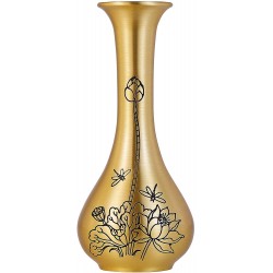 PAKUNDAS Gold Brass Vase Special Pattern Engraved Metallic Decorative Centrepiece,Brass Vases Centerpieces Decor,Flower Home Decor Modern Wedding & Events Table Decor Bookshelf 7.88inch Tall