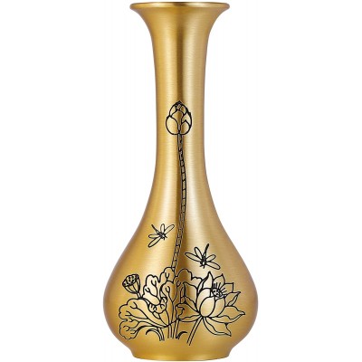 PAKUNDAS Gold Brass Vase Special Pattern Engraved Metallic Decorative Centrepiece,Brass Vases Centerpieces Decor,Flower Home Decor Modern Wedding & Events Table Decor Bookshelf 7.88inch Tall