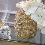 Sagebrook Home Spike Vase | Decorative Ceramic Flower Vase Accent Piece | Living Room Bathroom Office and Bedroom Decor | Special Occasion Flower Arrangement Centerpiece 7x7x9.25 Gold