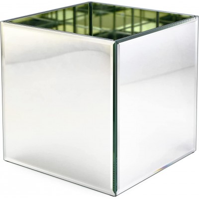 Serene Spaces Living Gatsby Beveled Mirror Vase Clear Square Glass Mirror Vases for Wedding Decor and Events Perfect for Restaurants Spas and Home Decor Space Measures 7" H x 7" SQ