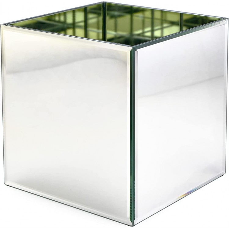 Serene Spaces Living Gatsby Beveled Mirror Vase Clear Square Glass Mirror Vases for Wedding Decor and Events Perfect for Restaurants Spas and Home Decor Space Measures 7 H x 7 SQ
