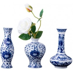 Set of 3 Small Blue & White Porcelain Vases Fambe Glaze Porcelain Vases Set of 3 Classic Ceramic Flower Vases for Home Décor