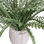 Small Artificial Fern Indoor Faux Rustic Plants Peacock Grass Fern Greenery in Ceramic Vase Potted Plant for Shelves Bedroom Decor Decorative Home Decor Striped Vase by Naturally Home Accents