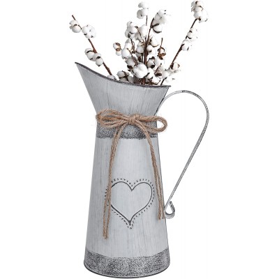 Soyizom Vintage French Pitcher Vase Galvanized Metal Rustic Vases for Dried Flowers,Farmhouse Decorative Pitchers Rustic Watering Milk Jug Vases for Kitchen Home Fireplace Country Decor-11''H Pitcher