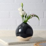 STAR MOON Ceramic Small Flower Vase with Retro Grid for Farmhouse Decor，Rustic Home Decor，Living Room， Centerpieces and Events-Obsidian Crystal Ball