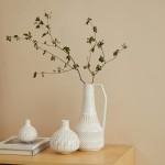 TENGSAN Modern Ceramic Vase Set of 3 Small and Tall Jugs Unique Vintage Decorative Shape Vase for Home Decor Table Shelves Living Room Decoration Farmhouse Mantel and Entryway Decor White