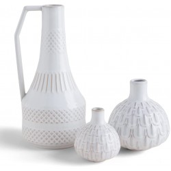TENGSAN Modern Ceramic Vase Set of 3 Small and Tall Jugs Unique Vintage Decorative Shape Vase for Home Decor Table Shelves Living Room Decoration Farmhouse Mantel and Entryway Decor White