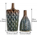 TERESA'S COLLECTIONS Ceramic Blue Vases Reactive Glazed Geometric Decorative Vases for Home Decor Mantel Table Living Room Decorations 12 inch Set of 2