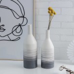 TERESA'S COLLECTIONS Modern Ceramic White and Grey Vase for Home Decor Set of 2 Elegant Decorative Vase for Mantel Fireplace Kitchen Living Room Decoration H12.5 & 10.9
