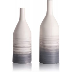 TERESA'S COLLECTIONS Modern Ceramic White and Grey Vase for Home Decor Set of 2 Elegant Decorative Vase for Mantel Fireplace Kitchen Living Room Decoration H12.5 & 10.9"