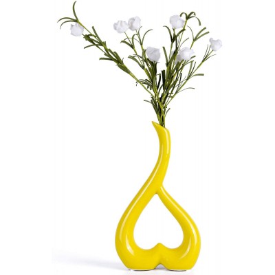 VanEnjoy 10 inches Heart Shaped Yellow Ceramic Vase Statues Decorative Vase Home Decoration Furnishing Pottery