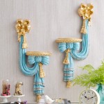 VBNHGF Home Décor Accents Collectible Figurines Home Decorative Wall Vase Artificial Flowers Shelf Art Hanging Resin Mural Craft Wedding Living Room Ornament Wall Decor-Blue H:58CmL:25CmW:11Cm