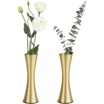 Vixdonos 6.7 inch Brass-Toned Metal Vase Small Flower Vase Set of 2 Modern Decorative Vase for Home Decor Wedding or GiftGold