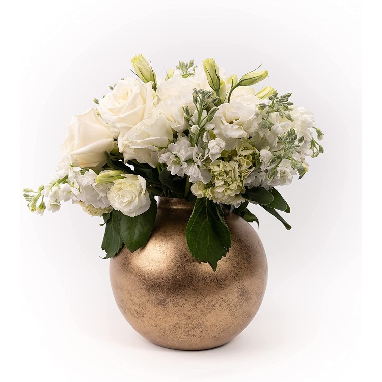 Walbrook Gold Flower Vase for Gold Decor Round Gold Vase in Antique Finish Metal Ideal as Flower Vases for. Luxury Vases for Flowers and Gold Accent Decor Use with Fresh or Dried Flowers