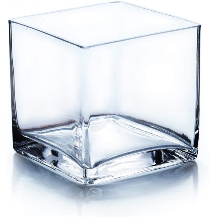 WGV Cube Glass Vase Candle holder 3x3x3 Clear Floral Accent Container Planter Terrarium for Wedding Party Event Home Decor,1 Piece