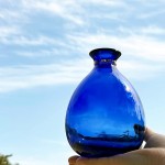 YILE Glass Vase for Flowers Rounded Small Blue Glass Vase for Home Decor Gift Centerpieces Events Dark Blue & Gold