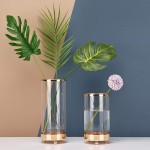Yuccasly Flower Vase with Metal Base Glass Clear Round Vase,Handcrafted Plating Gold-Color Mouthed Metal Vase,Clear Vase Decor for Home Office Wedding Party and Holiday