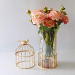 ZHHk Golden Bird Cage Crystal Glass Vase Candle Holder Home Decor Accents Living Room Wine Cabinet Decoration Items Metal Ornament Crafts Creative Wedding Gift 2pcs Set Ornaments