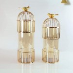 ZHHk Golden Bird Cage Crystal Glass Vase Candle Holder Home Decor Accents Living Room Wine Cabinet Decoration Items Metal Ornament Crafts Creative Wedding Gift 2pcs Set Ornaments