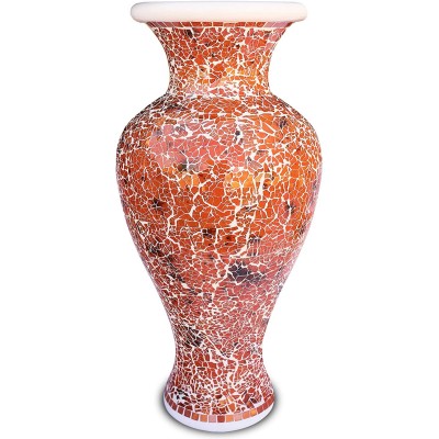 Zorigs Decorative Tall Floor Vase – 24 x 12 Inches Tall Cylinder Vase Made of Terracotta with Coral Glass Mosaic Pieces – Exquisite Home Décor Accent Piece