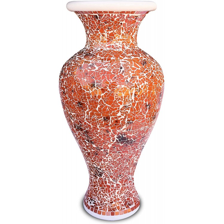 Zorigs Decorative Tall Floor Vase – 24 x 12 Inches Tall Cylinder Vase Made of Terracotta with Coral Glass Mosaic Pieces – Exquisite Home Décor Accent Piece